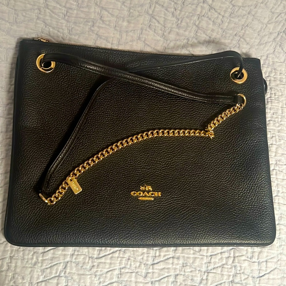 NWOT Black Leather Coach Purse W/ Gold Chain!